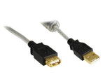 Verlängerung Usb 2.0 Stecker A An Buchse A, High Quality Mit Ferritkern Und Goldkontakten, Transparent, 3m,