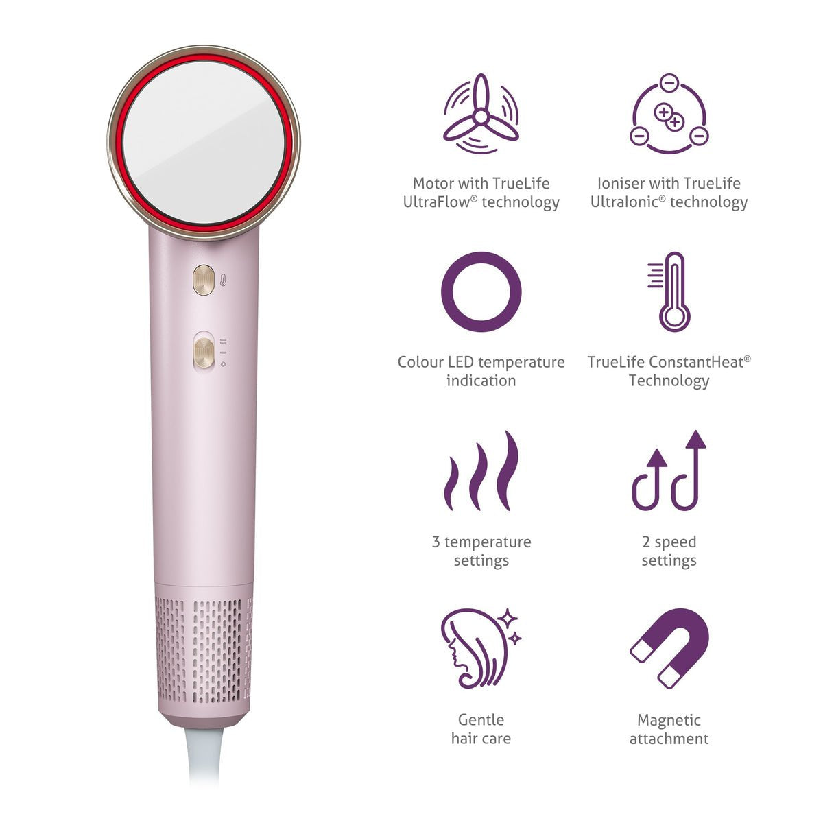 EAN 8595724900412 - TrueLife HairDryer D6 secador 1600 W Rosa imagen 5