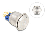 Drucktaster Zum Einbau 22 Mm 6 X Lötanschluss Led Weiss Powersymbol + Ring