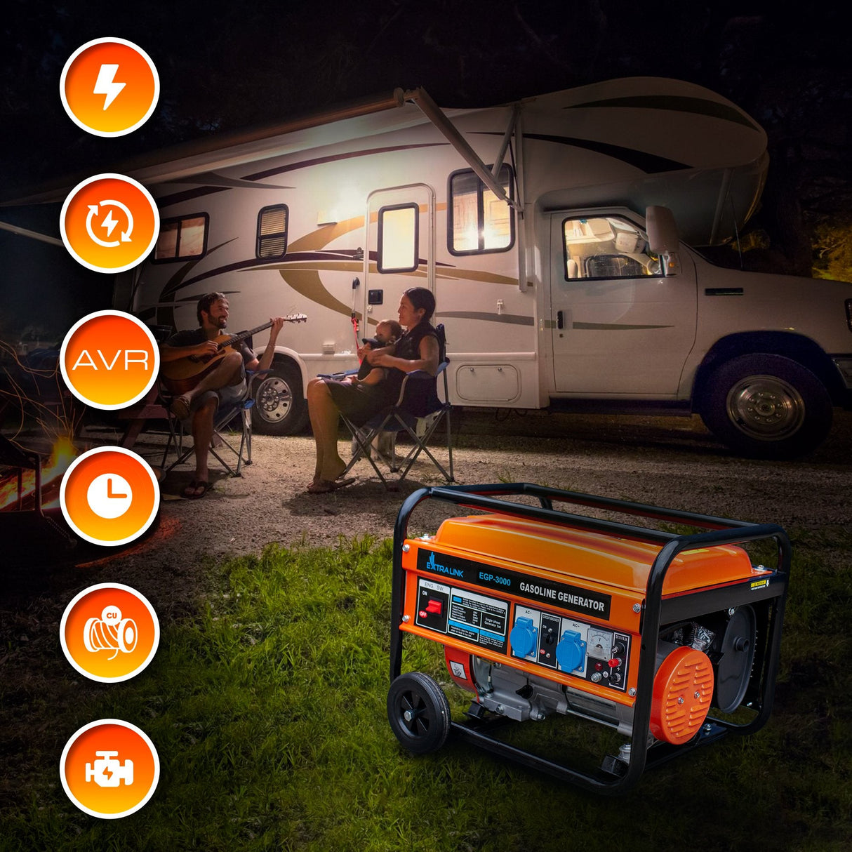 Extralink Ex.30349 Motor-Generador 2800 W 15 L Gasolina Negro, Naranja