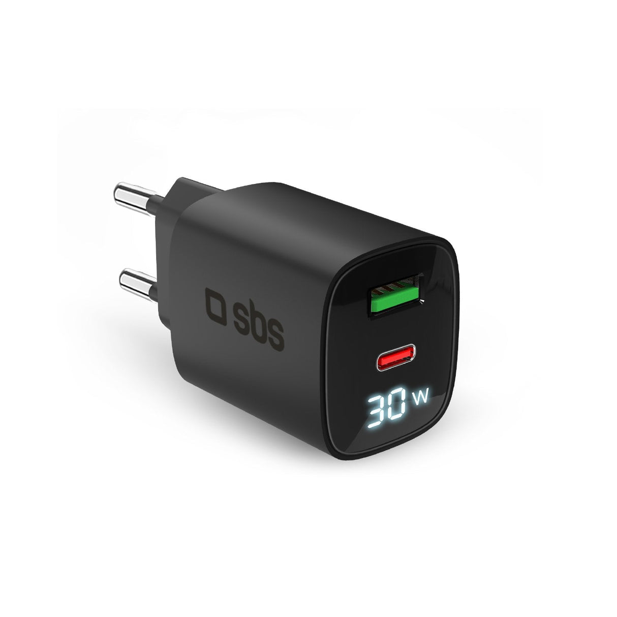 Sbs Pd Reiselader 30w Usb-C/18w Usb Lcd Gan Schwarz
