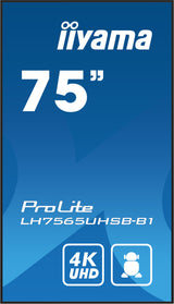 Iiyama Lh7565uhsb-B1 Pantalla De Señalización Diseño De Quiosco 189,2 Cm (74.5") Led Wifi 800 Cd / M² 4k Ultra Hd Negro Procesador Incorporado Android 11 24/7