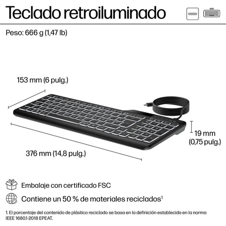 EAN 0197192768518 - HP 400 Backlit Wired Keyboard teclado Hogar USB Negro imagen 3