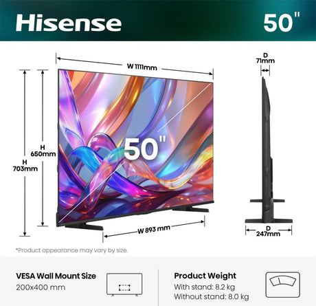 EAN 6942351431161 - Hisense 50E7S 127 cm (50") 4K Ultra HD Smart TV Wifi Negro 300 cd / m² imagen 2