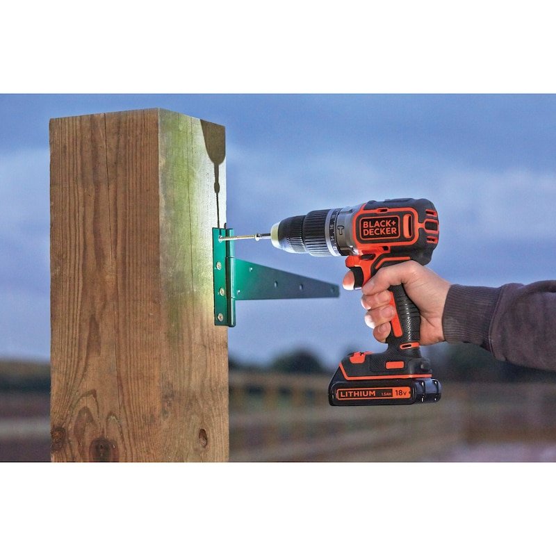 Taladro Percutor Inalámbrico Black+Decker Bl188k, 18 Voltios Negro/Naranja, Batería Li-Ion 1,5 Ah Bl188k-Qw