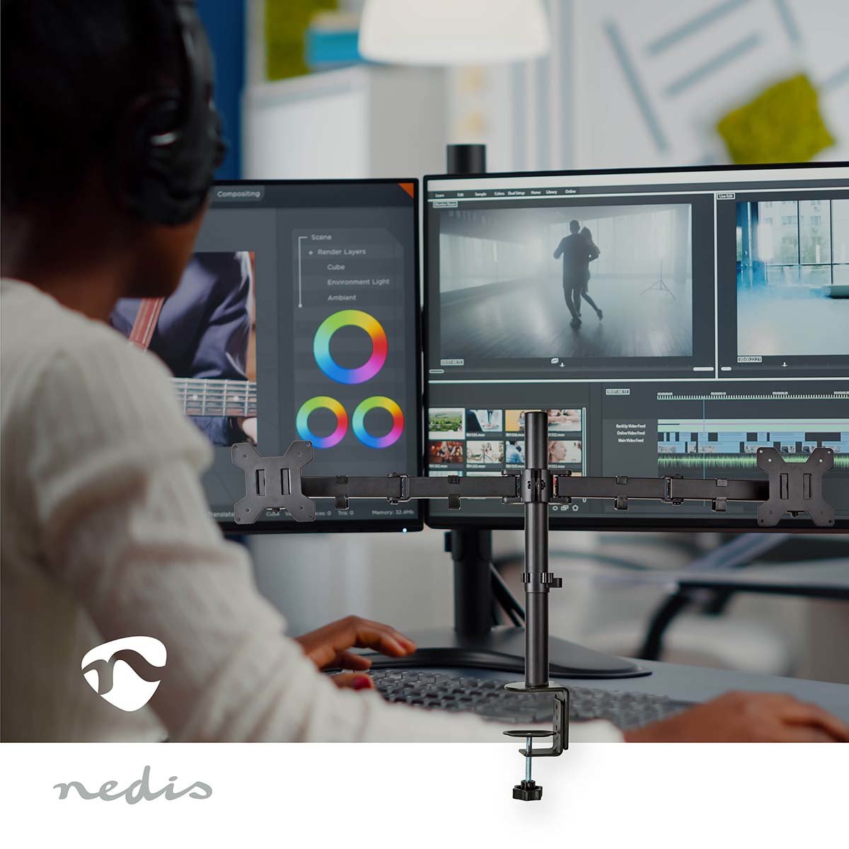 Nedis Schreibtisch Monitorhalterung - 2 Bildschirme 15 - 32 "  75x75   100x100  Vollbeweglich