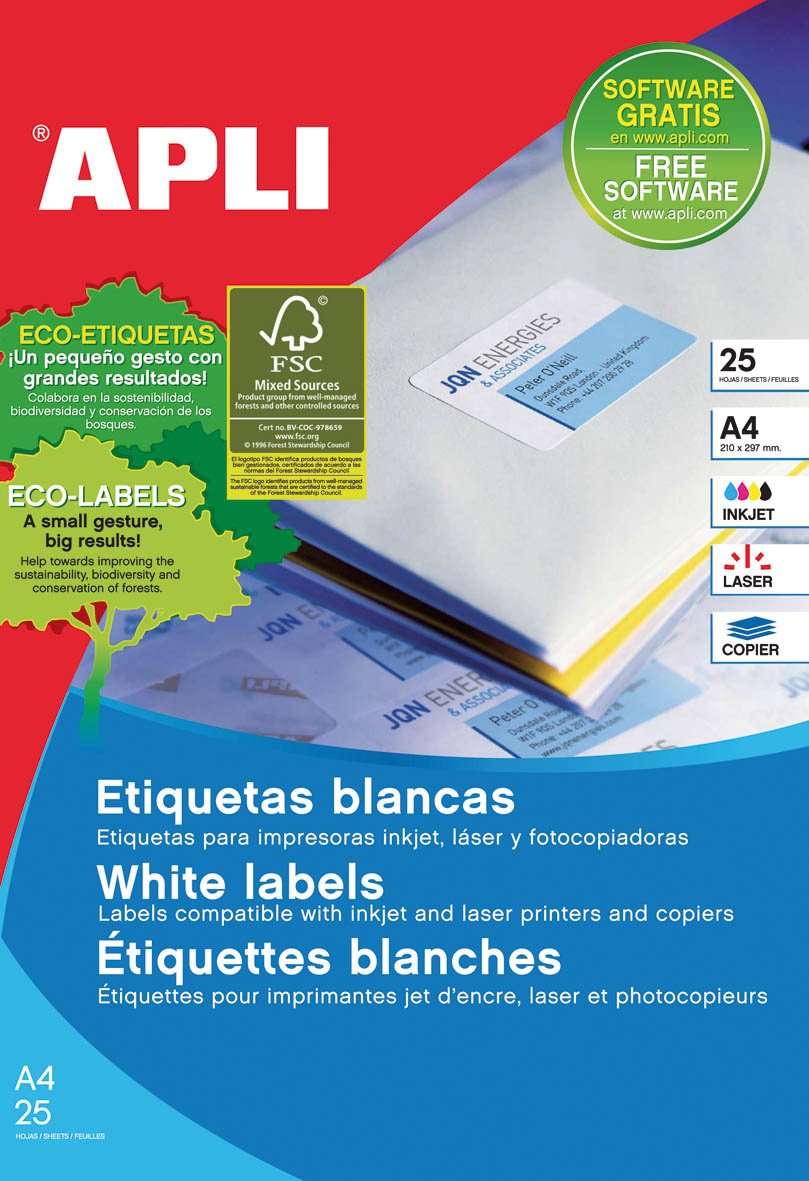 Apli Etiquetas Blancas Permanentes 38 X 21.2mm 25 Hojas