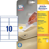 Avery Etiquetas Adhesivas Removibles 96x50,8mm Inkjet/Láser 10 X 25h Blanco