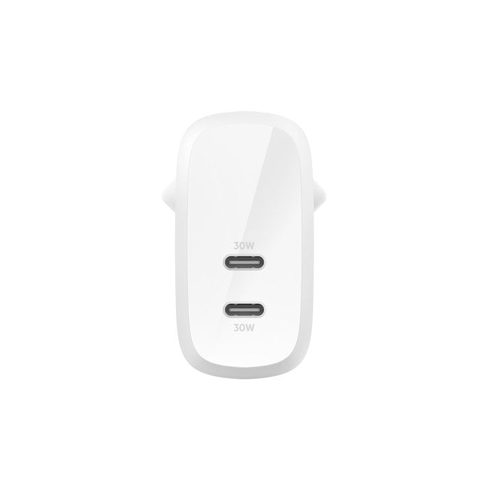 Belkin Wall Charger 30w Dual Usb-C, Pd 60w, Wht