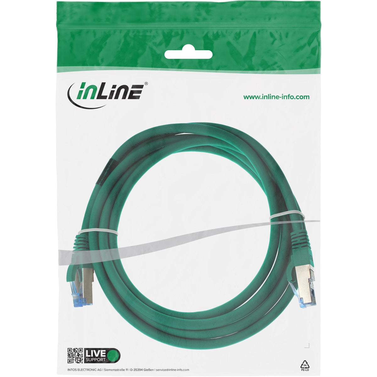 Cable De Red Inline S/Ftp Pimf Cat.6a Libre De Halógenos 500mhz Verde 3m