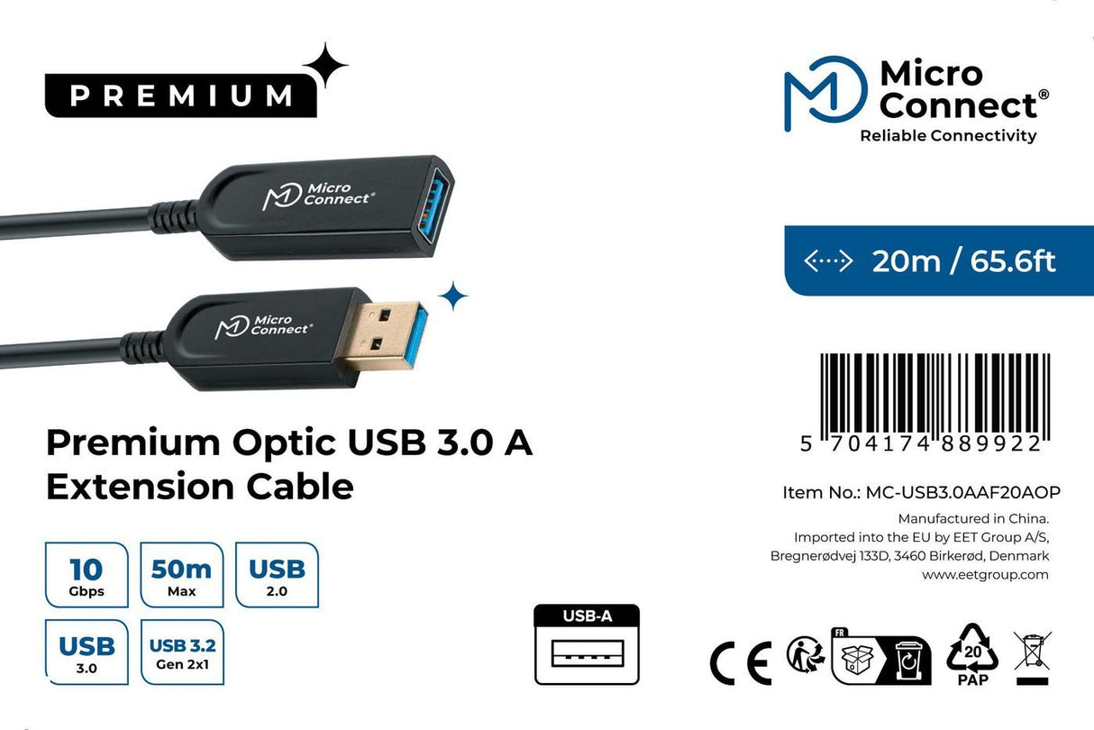EAN 5704174065746 - Microconnect USB3.0AAF20AOP cable USB USB 3.2 Gen 1 (3.1 Gen 1) 20 m USB A Negro imagen 3