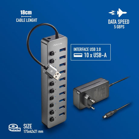 EAN 8435430624410 - NGS IHUB 10 USB 3.2 Gen 1 (3.1 Gen 1) Type-A 5000 Mbit/s Negro imagen 3