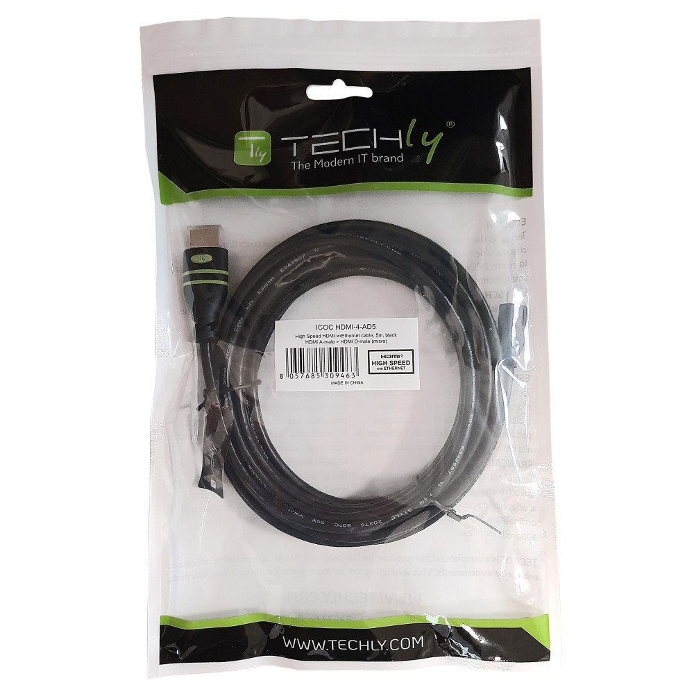 Techly 3.0m Hdmi 1.4a/Micro Hdmi D Cable Hdmi 3 M Hdmi Tipo A (Estándar) Hdmi Tipo D (Micro) Negro