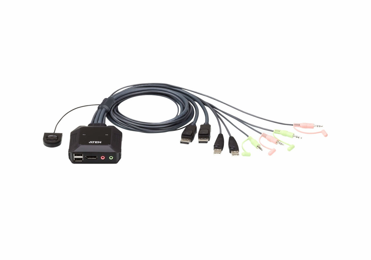 Aten Cable Kvm 2-Port Usb Displayport Cable Kvm Switch (Cs22 Aten Cs22dp, 2560 X 1600 Pixeles, Usb, Usb, Displayport, Auriculares De 3,5 Mm, 3.5mm Mic, Displayport, Usb A, Micro-Usb B, Usb Tipo A