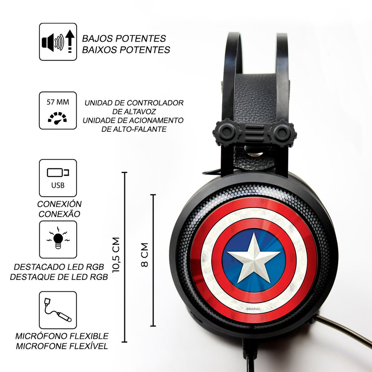 Auriculares Gaming Con Micrófono Marvel Captain America 001 Usb