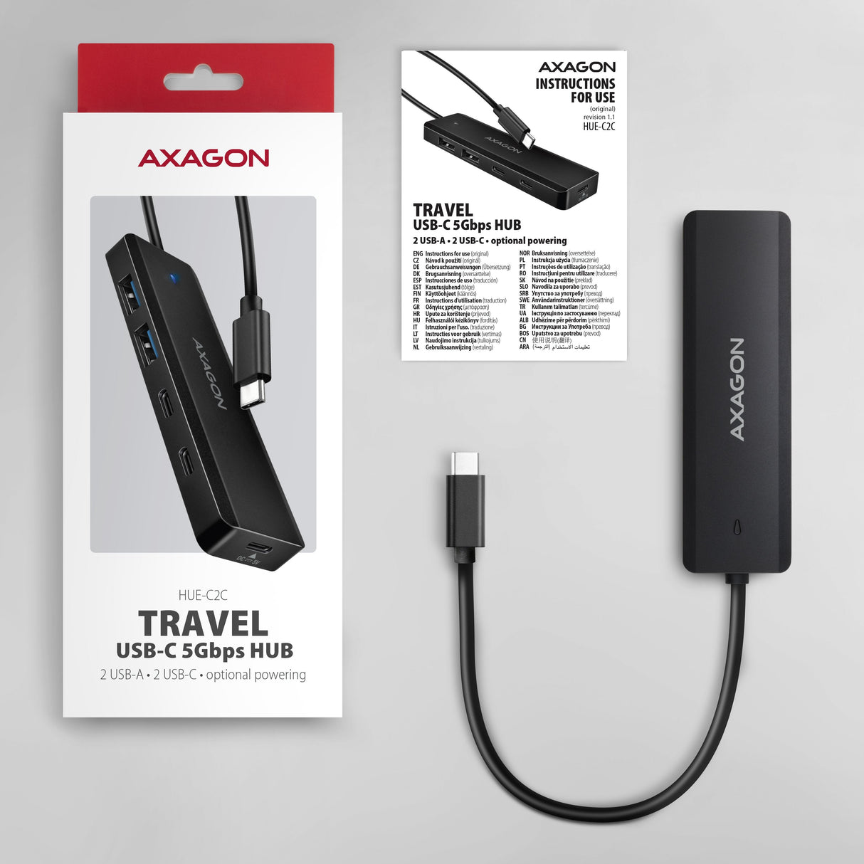 Hub 4-Portowy 5gbps 2x Usb-A 2x Usb-C , Usb-C Power In 19cm Kabel Hue-C2c