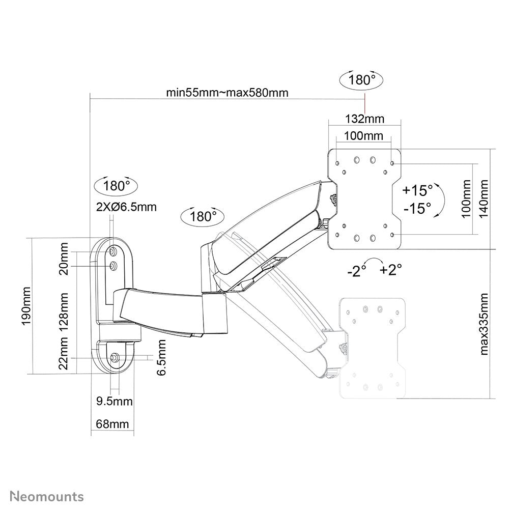 Soporte De Pared Mit Drei Drehpunkten Für Flachbildschirme Bis 30" (76 Cm) 15kg Fpma-W955 Neomounts