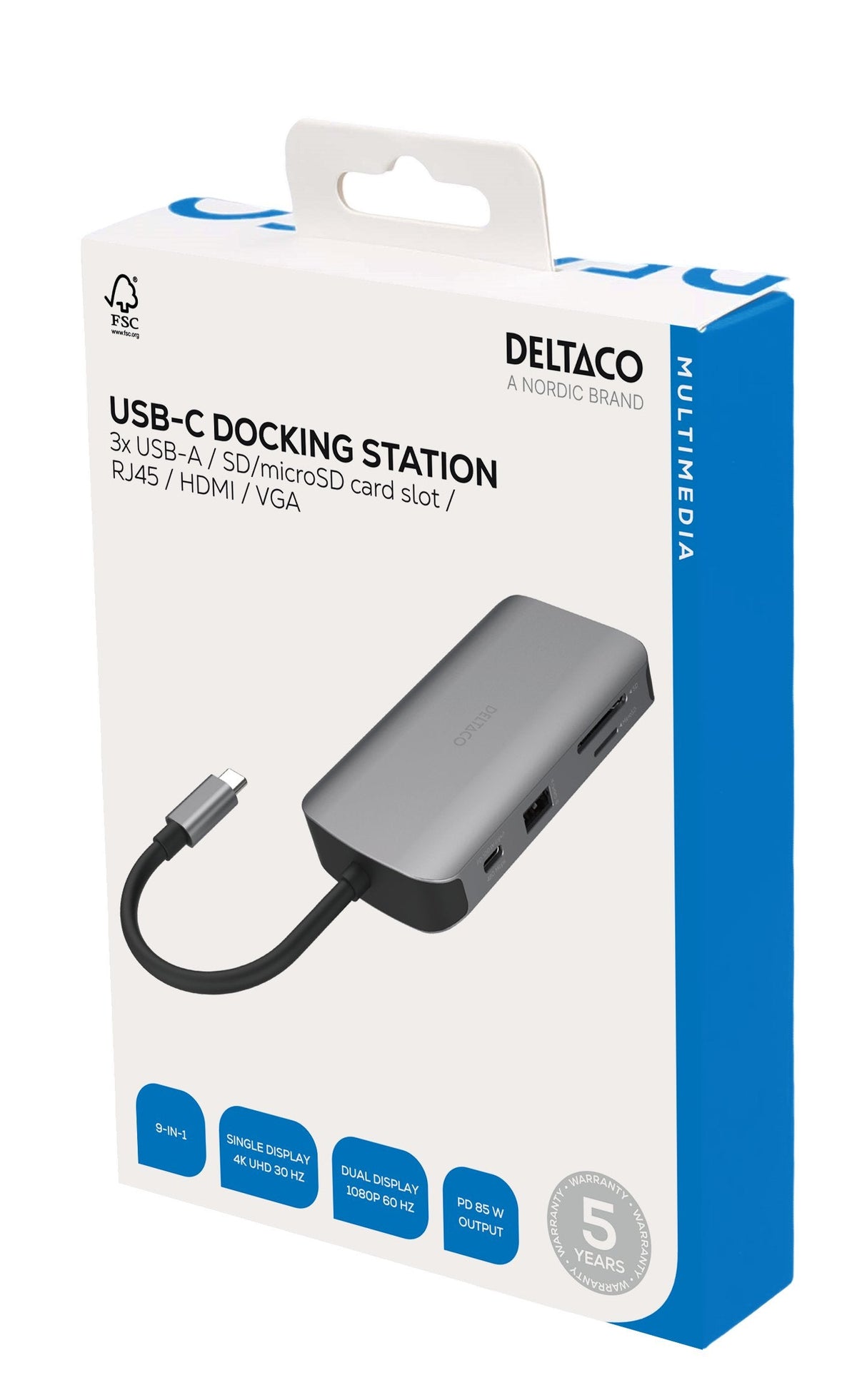 Deltaco Usb-C Dockingstation 3xusb/Sd/Microsd/Rj45/Hdmi Si