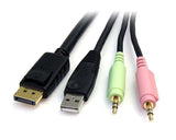 Startech.Com Cable Conmutador Kvm Usb Displayport 4 En 1 C/ Audio Y Micrófono - 6 Pies