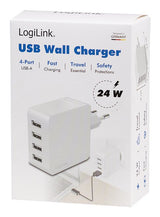 Logilink Usb-A Charger, 24 W, 4-Port, 4x Usb-A, Blanco