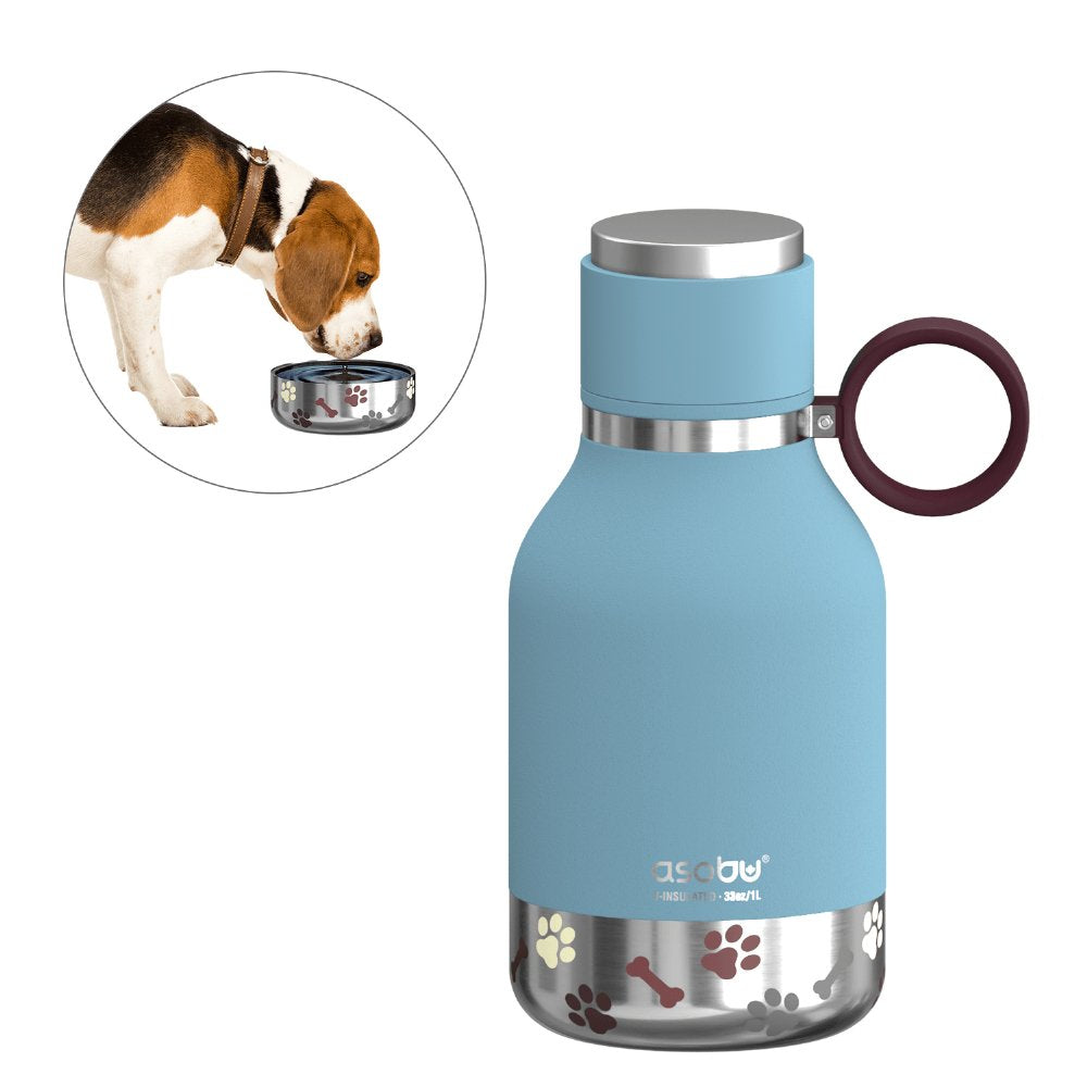 Asobu - Cuenco Para Perros - Botella De Acero Inoxidable Con Cuenco Para Perros 1 Litro Azul