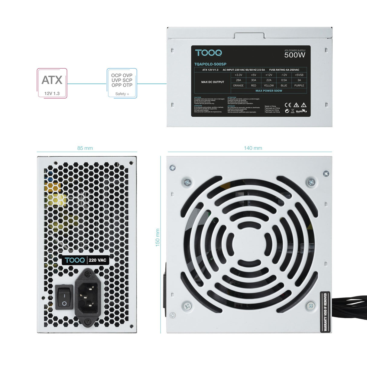 EAN 8433281010260 - TooQ TQAPOLO-500SP unidad de fuente de alimentación 500 W 20+4 pin ATX ATX Plata imagen 4