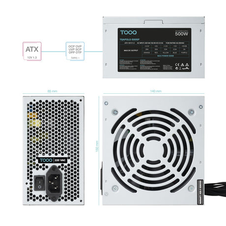 EAN 8433281010260 - TooQ TQAPOLO-500SP unidad de fuente de alimentación 500 W 20+4 pin ATX ATX Plata imagen 4