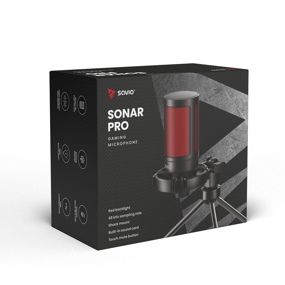 Micrófono Con Cable Para Juegos Savio Con Retroiluminación, Trípode, Usb, Sonar Pro