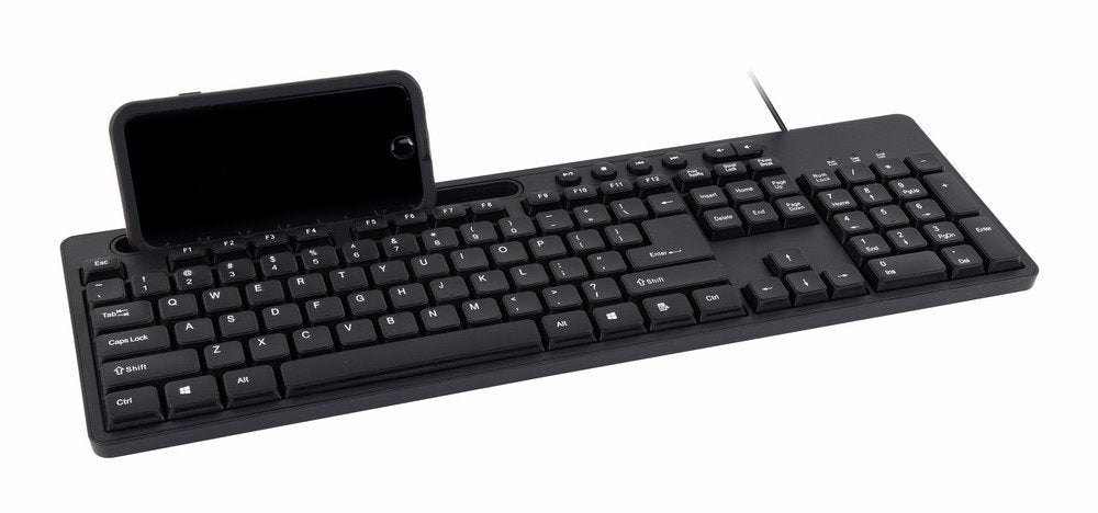 Teclado (Ingles) Multimedia Gembird Kb-Um-108 Usb, Diseño De Ee. Uu., Con Soporte Para Teléfono, Negro