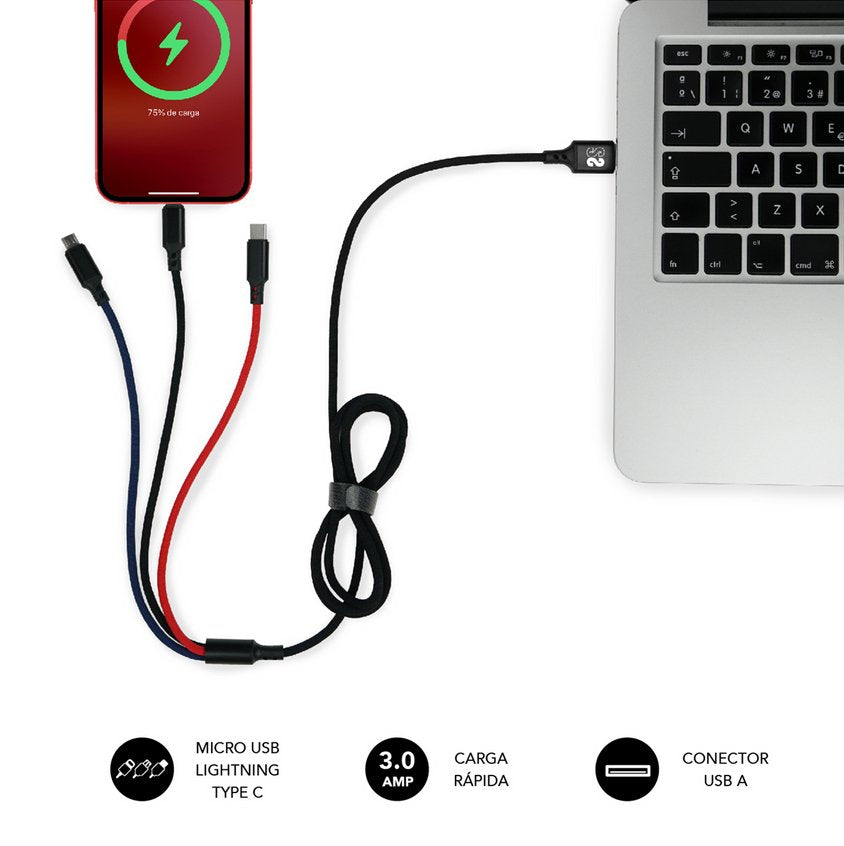 EAN 8436586740665 - SUBBLIM SUB-CAB-3IN101 cable USB USB 3.2 Gen 1 (3.1 Gen 1) 1 m USB A USB C/Micro-USB B/Lightning Negro, A imagen 10