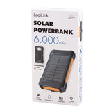 Bateria Externa Power Bank  8000  Solar 2 Puertos Usb-A De Control De Calidad Linterna Negro Naranja Logilink