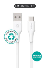 Infinite Usb-C To Usb-A Cable - 1m White. Recycled Plastic. - Super Soft - Warranty: 60m