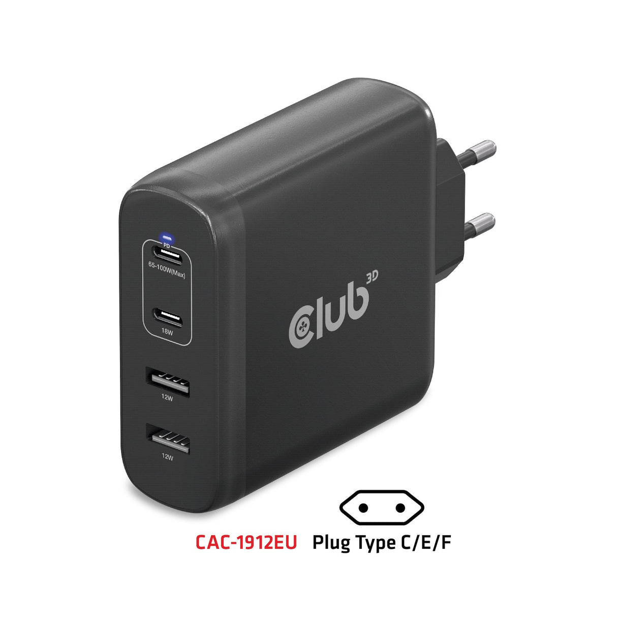 Club3d Cargador 2xusb Typ C, 2xusb Typ A, Pd 100w Retail