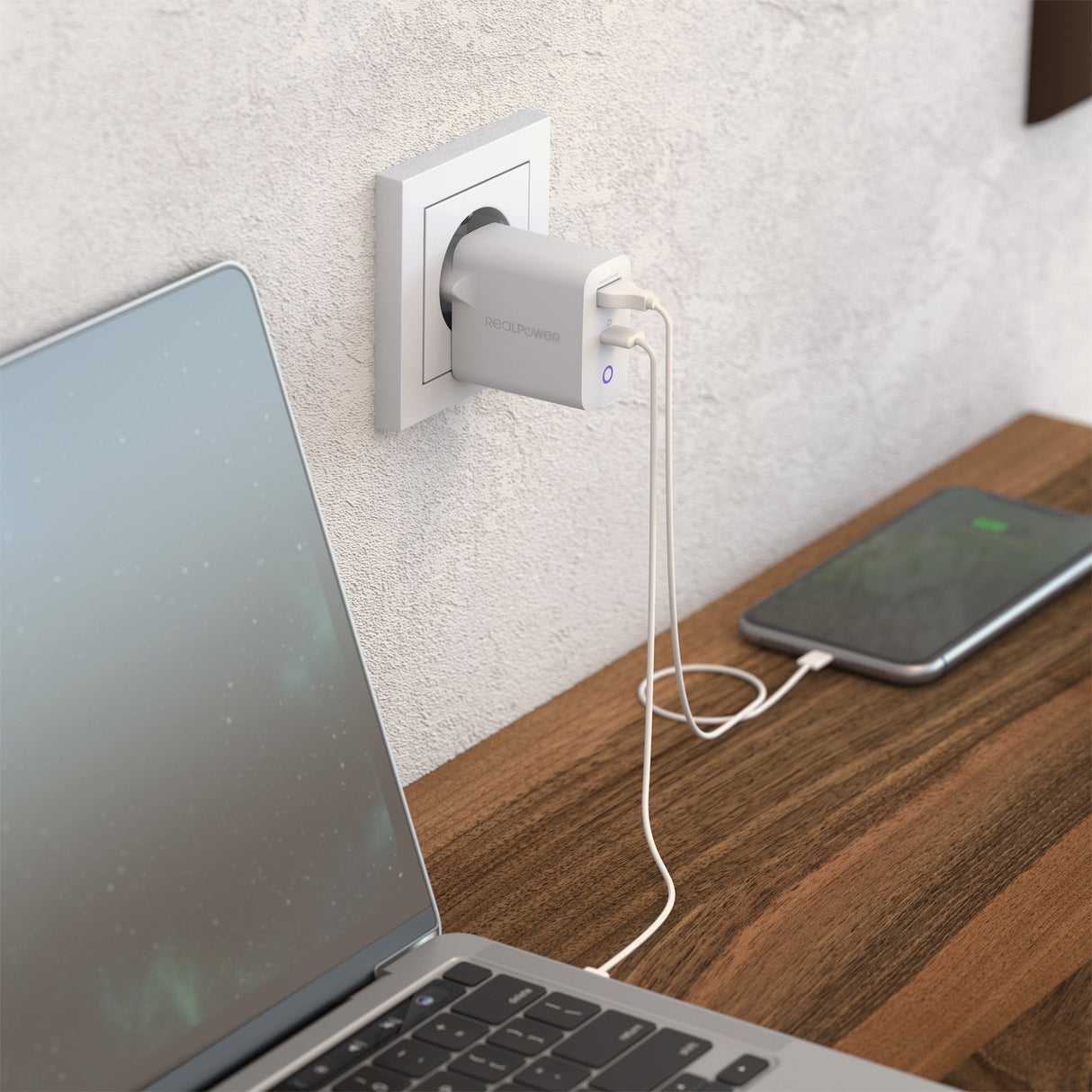 Cargador De Pared Realpower Pc-65 Gan