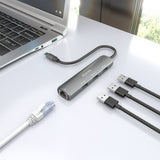Aisens Dock Usb-C A Ethernet Gigabit + Hub 3xusb-A, Gris, 15cm