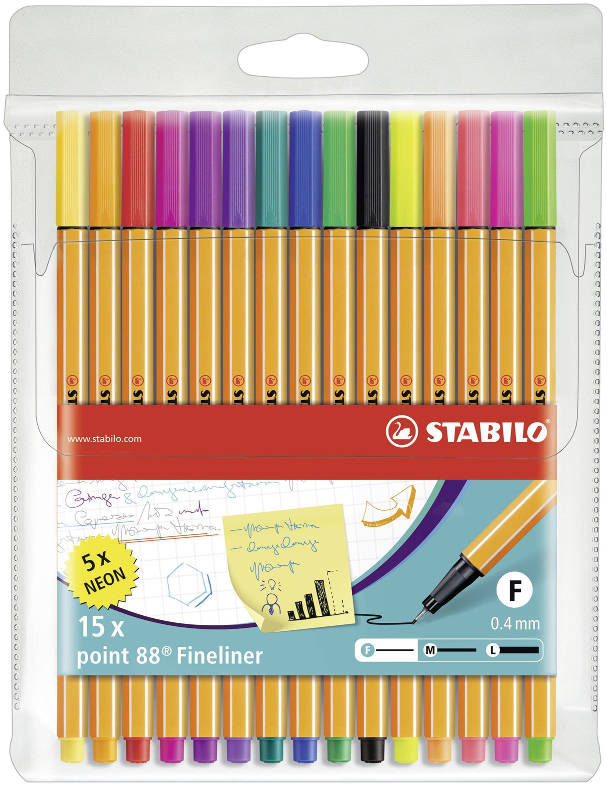 Stabilo Rotuladores Point 88 Estuche 15 C/Surtidos (5 Neon)
