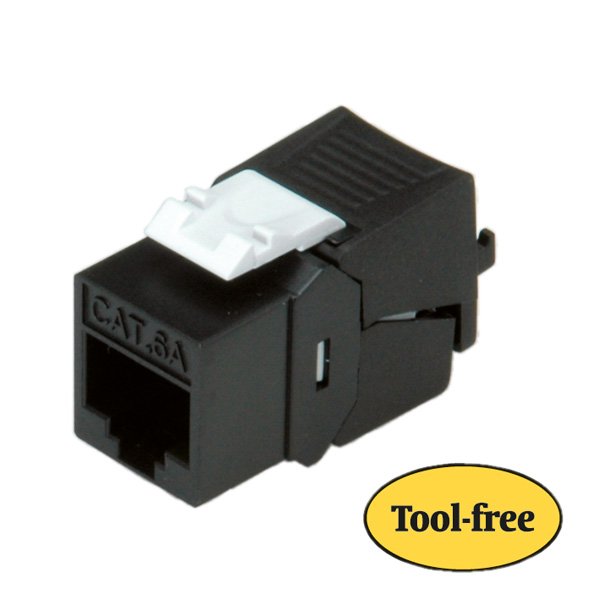 Roline Keystone Jack, Cat. 6a, Rj-45, Unshielded, Toolless, Slim, Black Conector Negro