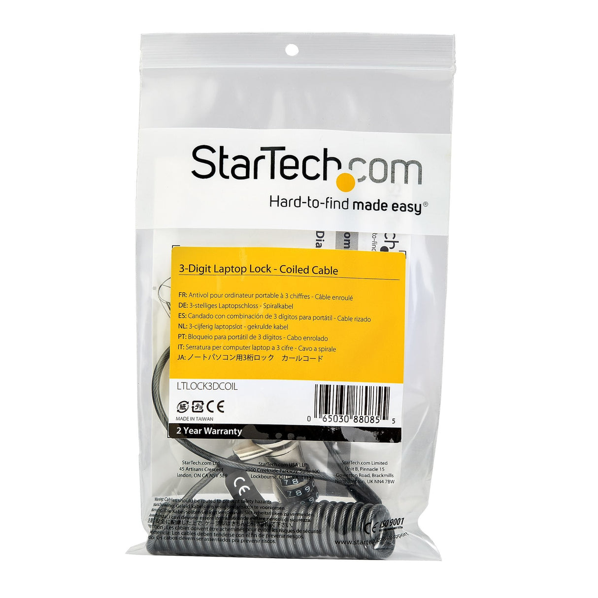 EAN 0065030880855 - StarTech.com LTLOCK3DCOIL cable antirrobo Negro, Acero inoxidable 1,8 m imagen 4