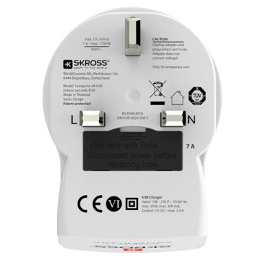 Adaptador Europeo A Reino Unido Usb Skross 1500280