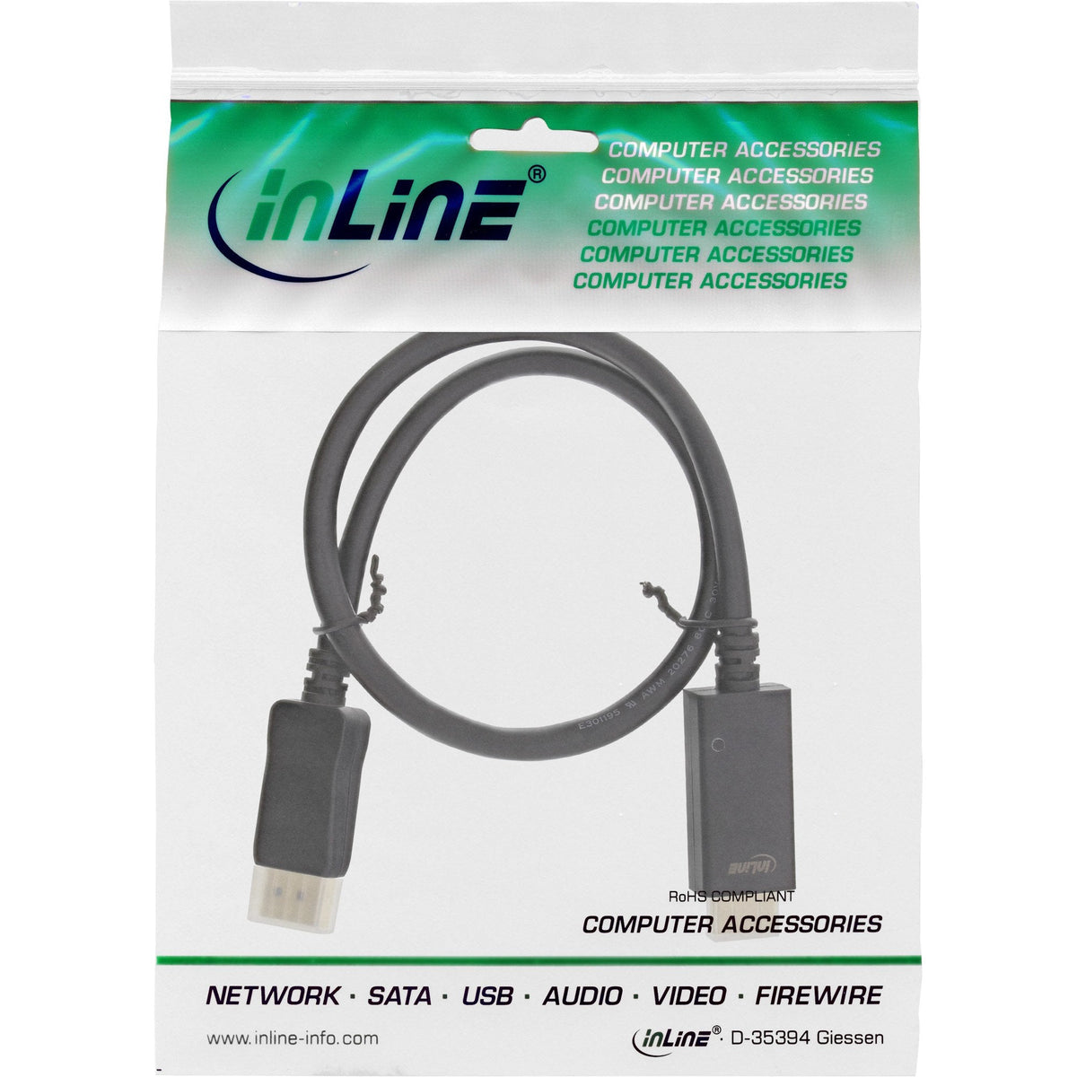 Cable Inline Displayport A Hdmi, 4k/60hz, Negro, 1m