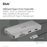 Club3d Usb-9-In1-Hub Usb-C > Hdmi/Vga/2xusb/Usb-C/Rj45/Sd Retail