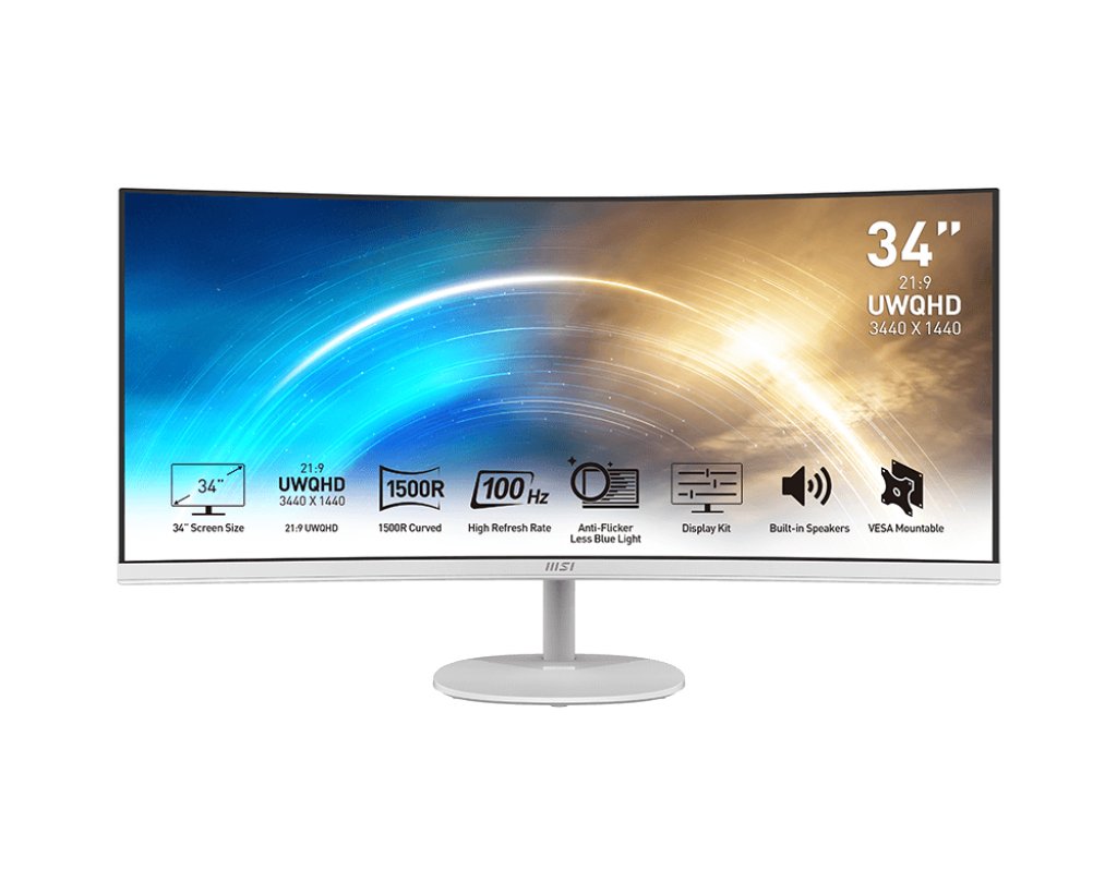 Monitor Msi Pro Mp341cqwde Led  34 " Blanco, Wqhd, Va, Curvo, Panel 100hz 9s6-3pb2ct-010