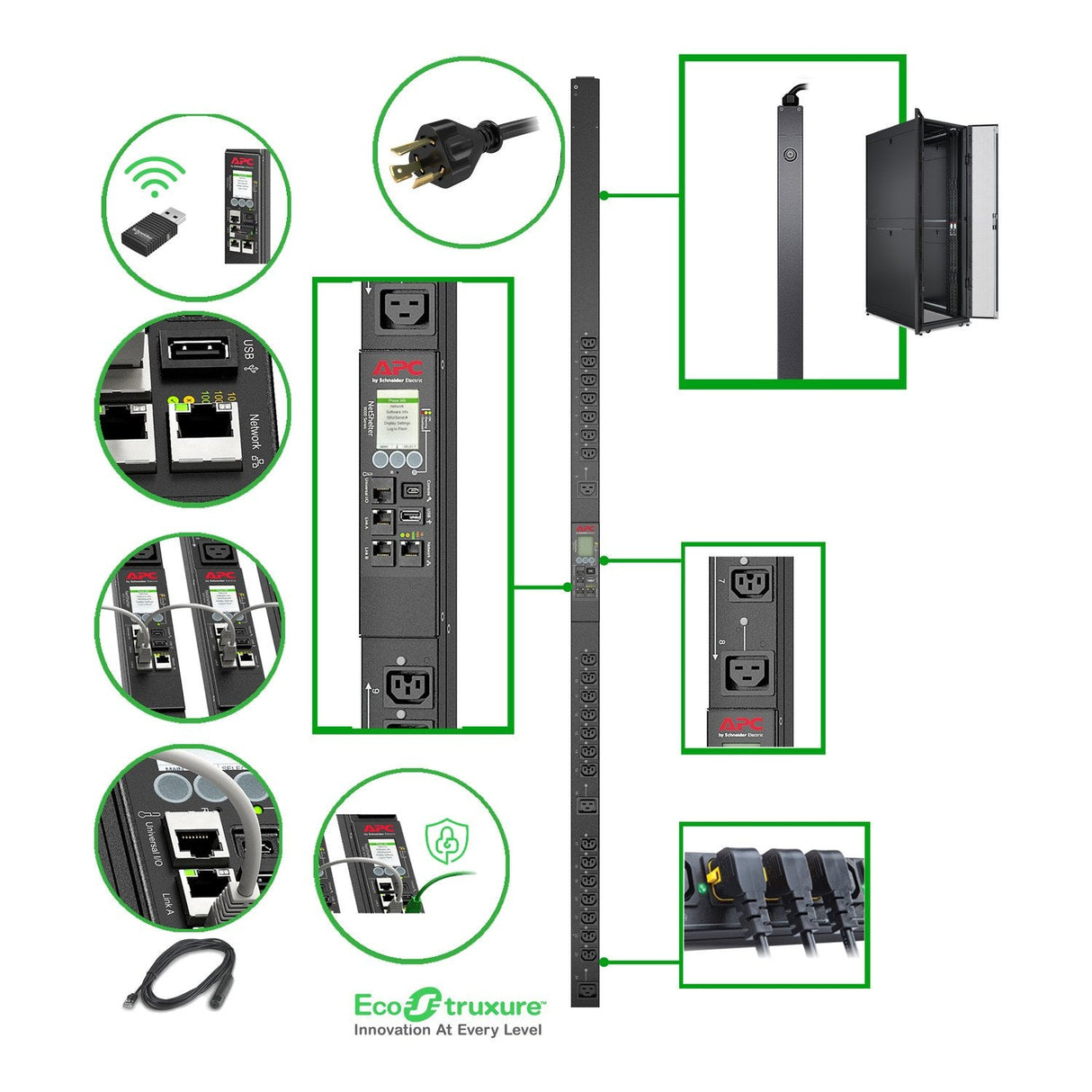 Apc Rack Pdu 9000 Switched Apdu9959na3 Unidad De Distribución De Potencia (Montaje En Bastidor) Ca 200/208 V 3.3 Kw 3300 Va Ethernet 10/100/1000 Input: Nema L6-20 Conectores De Salida: 24 (21 Iec 60320 C13/C15 3 Iec 60320 C19/C21) 0u 3