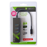 Techly Idata Usb-Etgiga-3c2 Tarjeta De Red/Adaptador Usb-C A Rj45 Gigabit, Hub 3x Usb 3.0