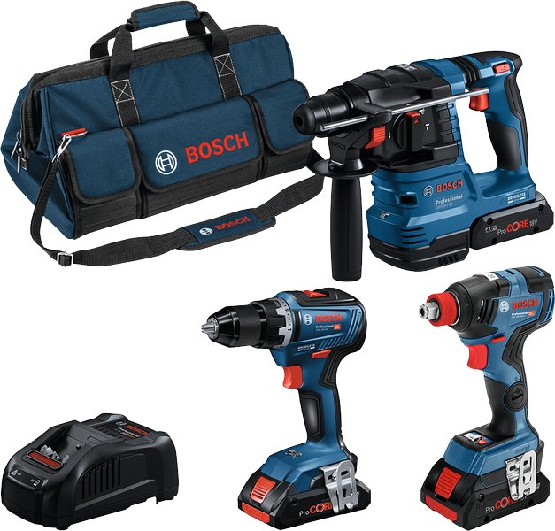 Juego Combinado Bosch Professional  Gsr 18v-55 + Gdx 18v-200 + Gbh 18v-22, Juego De Herramientas Azul, 3x Batería Procore18v 4.0ah, Bolsa De Herramientas