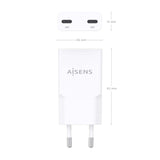 Aisens Cargador Gan Ultra Delgado 30w, 2xusb-C Pd3.0 Qc4.0, Blanco