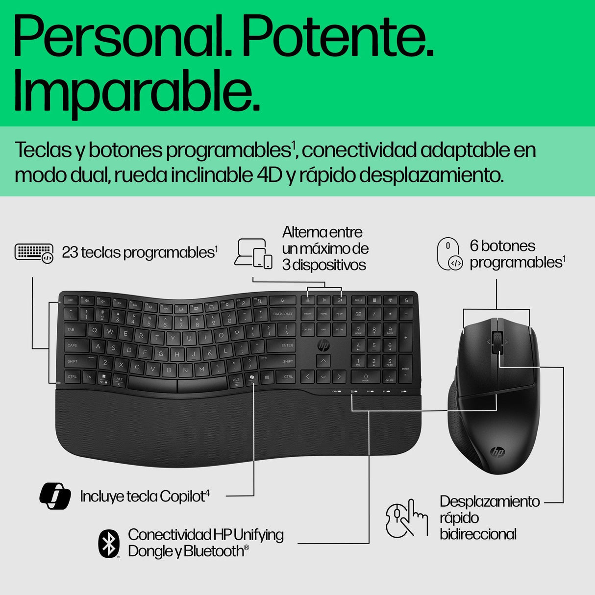 EAN 197498230610 - HP 680 Comfort Dual-Mode Keyboard and Mouse Combo teclado Ratón incluido Hogar RF Wireless + Bluetooth Neg imagen 2