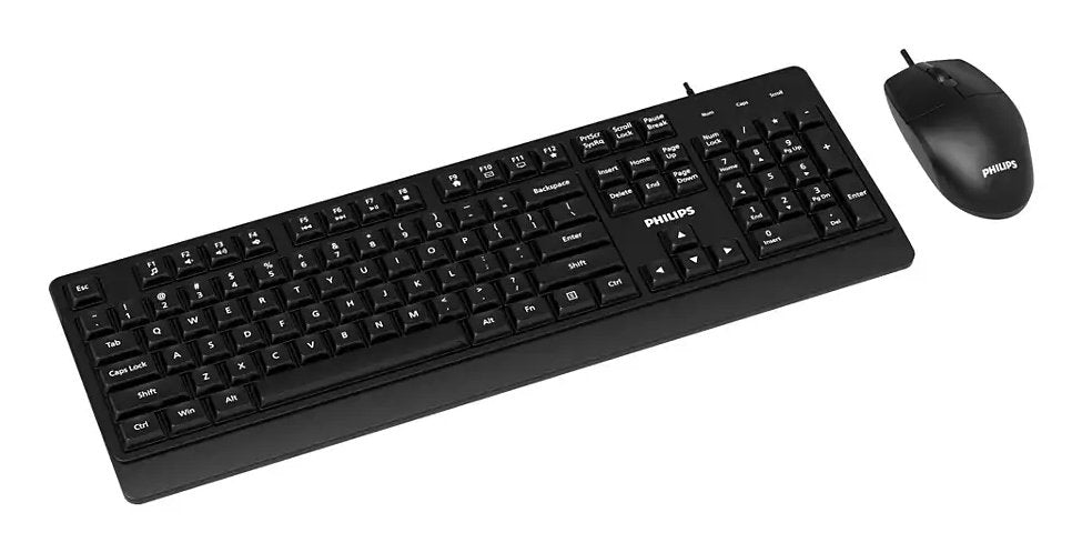 Teclado Y Mouse Philips Spt6247b Cable Usb 2.0 1200 Dpi Atajos Multimedia Negro Ergonomico