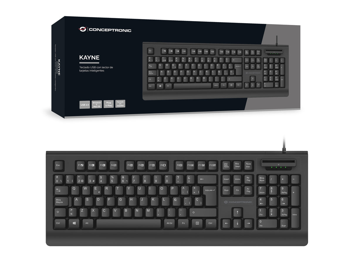Teclado Conceptronic Kayne01es V2 Con Lector Dnie Compatible Con Dni 3.0 Y Tarjeta Sanitaria