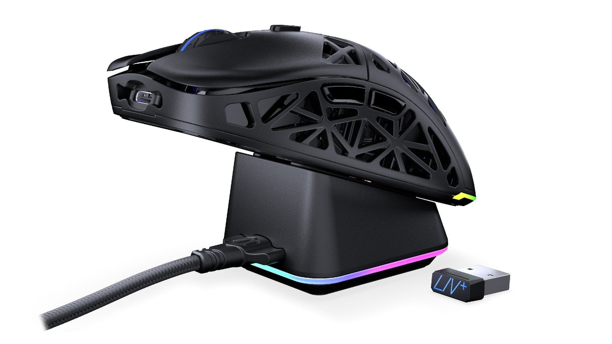 Ratón  Endorfy Liv Plus Wireless Gaming Negro, Incluye Estación De Carga Ey6a016